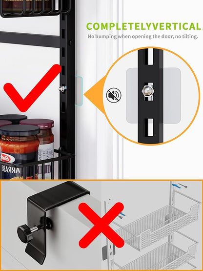 Over the Door Pantry Organizer, 8-Tier Adjustable Metal Hanging Storage Rack, Heavy Duty Door Mount Organizer for Kitchen Pantry Laundry Room Bathroom, Black