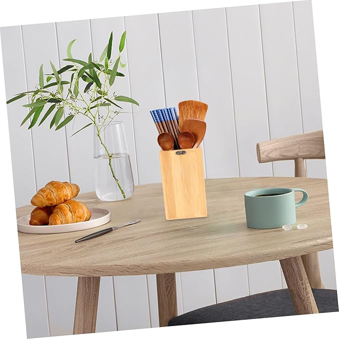 STOBAZA Bamboo Utensil Organizer for Kitchen Drawers Outdoor Camping Cutlery Storage Box Drain Holder Multi-Function Silverware Storage Case for Home and Travel