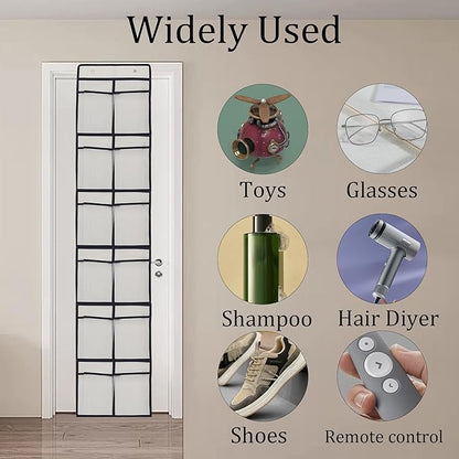 White Over Door Shoe Organizer, 12 Large Pockets Hanging Storage for Closet Organization, Space Saving Shoe Rack and Accessory Holder