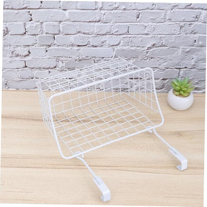 MAGICLULU White Over Door Cabinet Storage Basket Organizer Rust Resistant Hanging Rack with Ventilated Hollow Design Easy Install for Kitchen Bathroom Office Storage