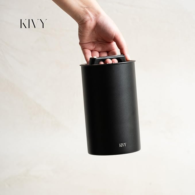 KIVY Vacuum Coffee Canister (Large) - Push Lid Preserves Aroma & Oil - Stainless Steel Airtight Canister - Container for Ground & Coffee Bean Storage - Removes Excess Air