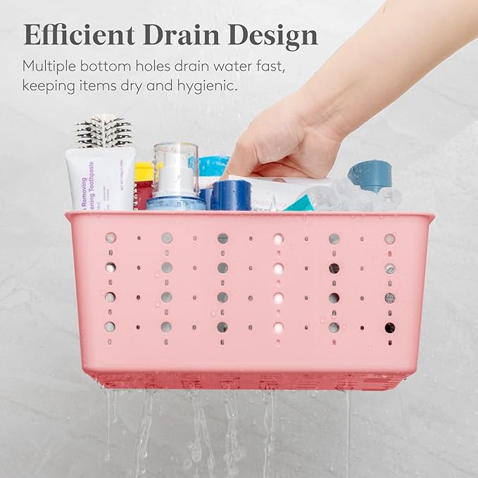 Lifewit Shower Caddy Portable, Cleaning Supplies Caddy Organizer with Handle and Adjustable Dividers, Plastic Shower Basket for Dorm Room Essentials, College, Bathroom, Pink, 2 Packs