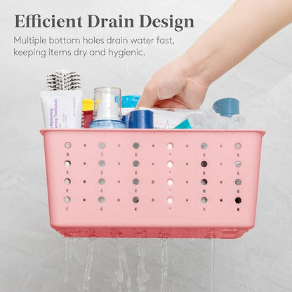 Lifewit Shower Caddy Portable, Cleaning Supplies Caddy Organizer with Handle and Adjustable Dividers, Plastic Shower Basket for Dorm Room Essentials, College, Bathroom, Pink, 2 Packs