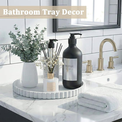 Silicone Bathroom Vanity Tray, Modern Round Decorative Tray for Countertop, Waterproof & Unbreakable Cosmetic Perfume Organizer, Extra-Thick & Sturdy, Easy to Clean Candle Tray (White, 10 inch)