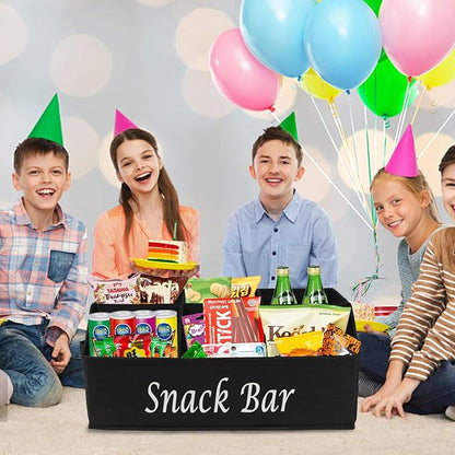 Snack Organizer for Countertop, Trapezoid Fabric Snack Bin Holder with Side Handles, 6 Compartment Snack Basket Container, Lightweight Snack Bar Station Organizer, Kitchen Pantry Storage-Black