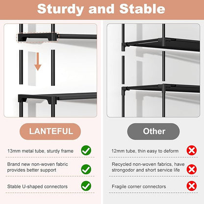 LANTEFUL 3 Tier Shoe Rack for Closet, Shoe Organizer with 5 Hooks, Long Shoe Shelf Storage for Sneaker and Boot Stackable Free Standing Shoe Rack for Entryway, Garage, Small Spaces, Dorm