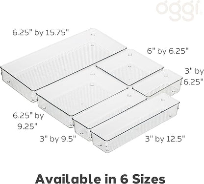 Oggi Clear Drawer Organizer - 6" X 15" - Ideal for Organizing Kitchen Drawers, Office, Desk, Silverware, Kitchen Utensils, Cosmetics and Bathrooms (Pack of 2)