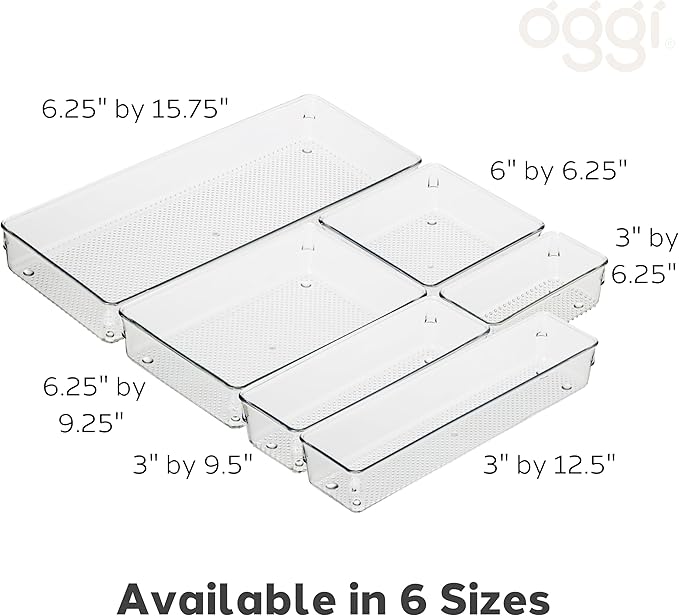 Oggi Clear Drawer Organizer | 3" X 12" | Pack of 2 | For Kitchen Drawers