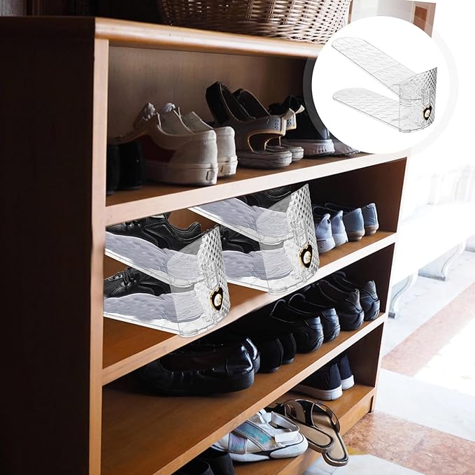 ULTECHNOVO Adjustable Slots Rack Space Saving Organizer for High Heels Sports Shoes Slippers Sturdy Shoe Holder for Entryway Closet Bathroom Living