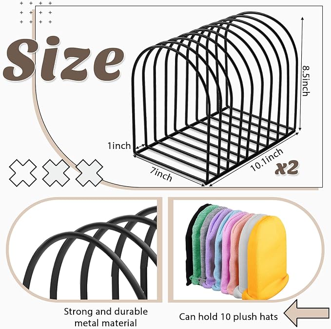 Hicarer 2 Pcs Heavy Duty Beanie Holder Organizer Knitted Hat Storage Rack Metal Display Stand Cap Holder for Winter Swimming Hat Display Home Entryway Tabletop Bedroom Closet Dresser Room Office