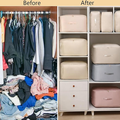 Upgraded Thickened Ultra Space Saving Self Compression Organizer, Self Compression Bags for Storage, Organizer Bags for Blankets, Comforter, Sweater (Gray, Large)
