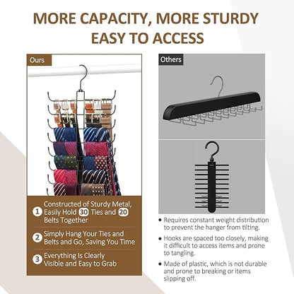 ZEDODIER Tie Rack Belt Hanger for Closet, 2 in 1 Tie Hanger Belt Organizer with Max 40 Capacity, Heavy Duty Space Saving Closet Organizers and Storage, Black