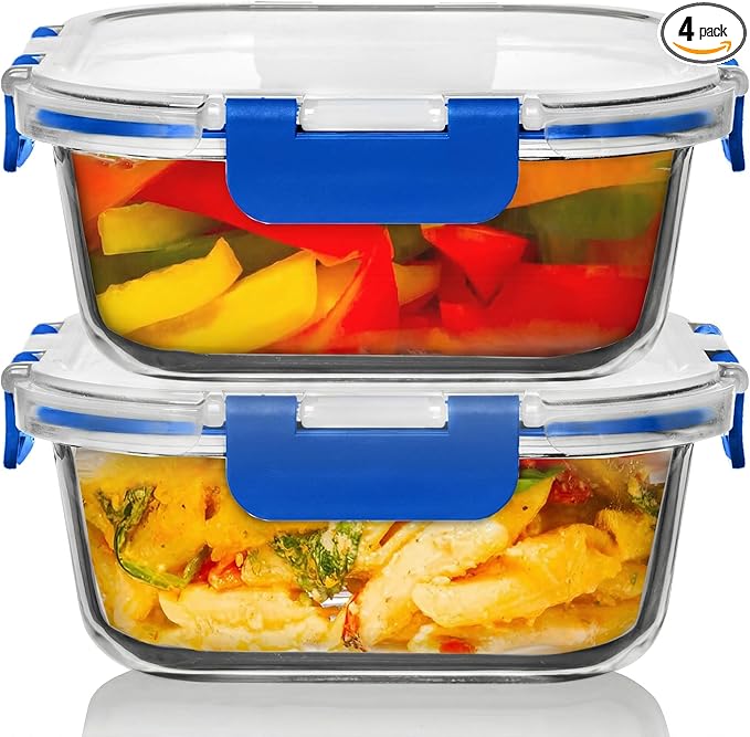 Razab 2 PC 1200ML / 41 Oz Glass Food Storage Containers with Lids - Airtight & Leakproof - Microwave/Oven/Freezer Safe - BPA Free - Ideal for Meal Prep, Storing Leftover & Lunch
