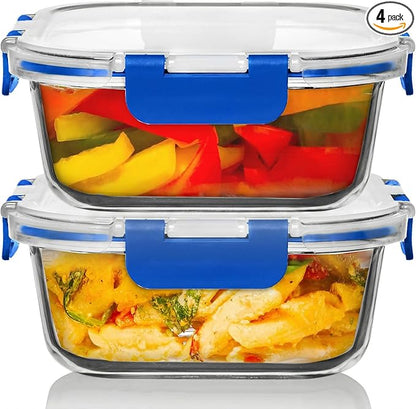 Razab 2 PC 1200ML / 41 Oz Glass Food Storage Containers with Lids - Airtight & Leakproof - Microwave/Oven/Freezer Safe - BPA Free - Ideal for Meal Prep, Storing Leftover & Lunch