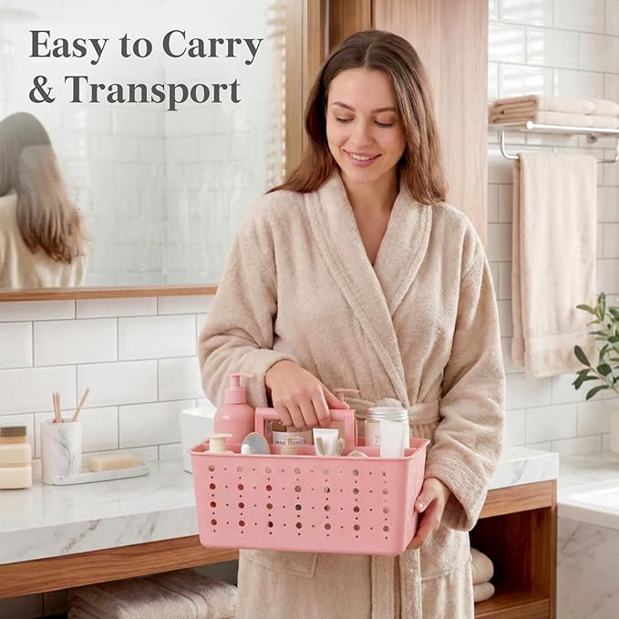 Lifewit Shower Caddy Portable, Cleaning Supplies Caddy Organizer with Handle and Adjustable Dividers, Plastic Shower Basket for Dorm Room Essentials, College, Bathroom, Pink, 2 Packs