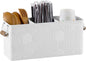 Silverware Caddy for Party Kitchen Flatware Holder for Countertop Metal White Hexagon Stripe Pattern Embossed Cutlery Organizer with 3 Compartments for Utensils, Spoons, Knives, Forks