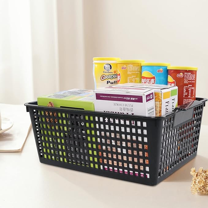 3 Packs Large Organizer Baskets Bins, Plastic Storage Basket (Black)