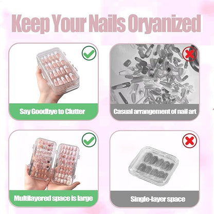 Tri-Fold Press On Nail Organizer Case - 4-Page Portable Storage Box for Fake Nails, Clear PET Plastic Travel Holder (6×3.2×1.8 inch)