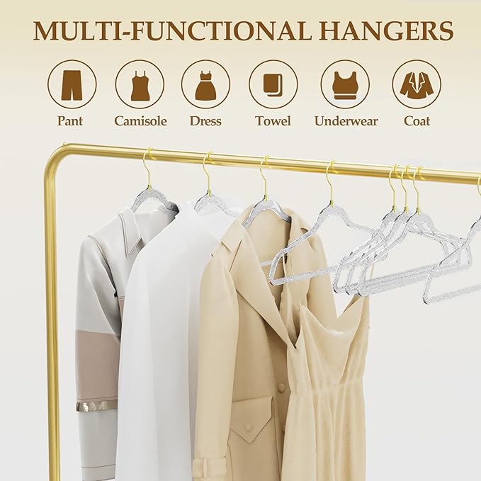 50 Pack Clear Plastic Hangers with Silver Glitter, Acrylic, Ultra Slim, Space Saving, for Coats, Pants, Suits, Shirts, Skirts, Dress Clothes