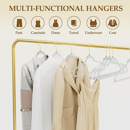 50 Pack Clear Plastic Hangers with Silver Glitter, Acrylic, Ultra Slim, Space Saving, for Coats, Pants, Suits, Shirts, Skirts, Dress Clothes