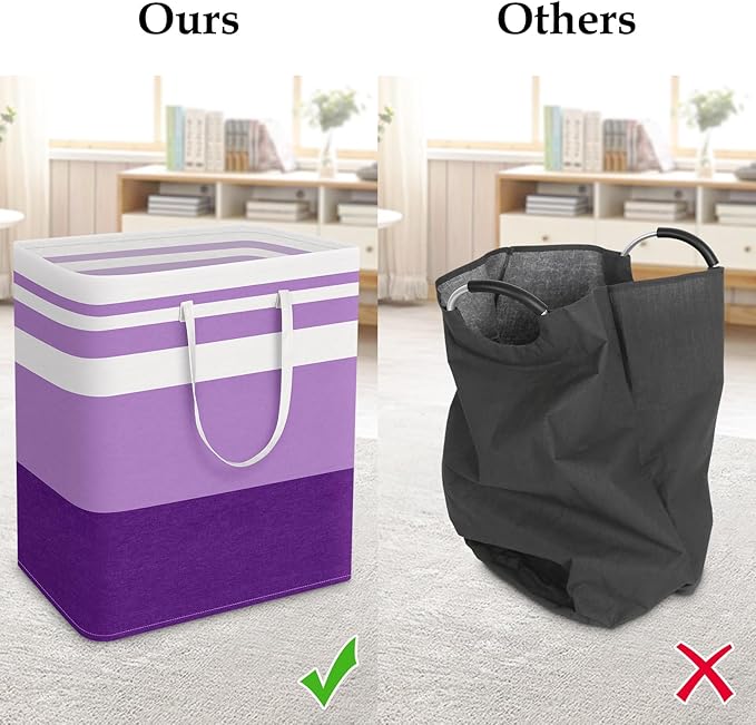 StorageRight Large Collapsible Laundry Basket Hamper with Easy Carry Handles，Freestanding Clothes Hampers for Laundry, Bedroom, Dorm, Towels, Toys, 100L, Purple