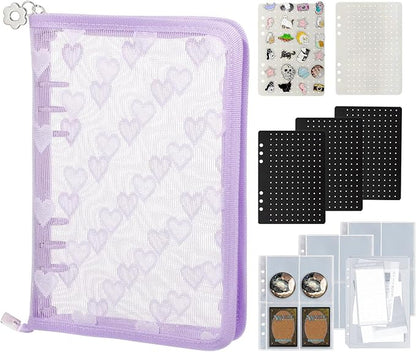 Chillpaper Enamel Pin Display Book Collection Trading Book Portable Brooch Pins Holder Storage Organizer Case Zippered (Purple Heart Lace)