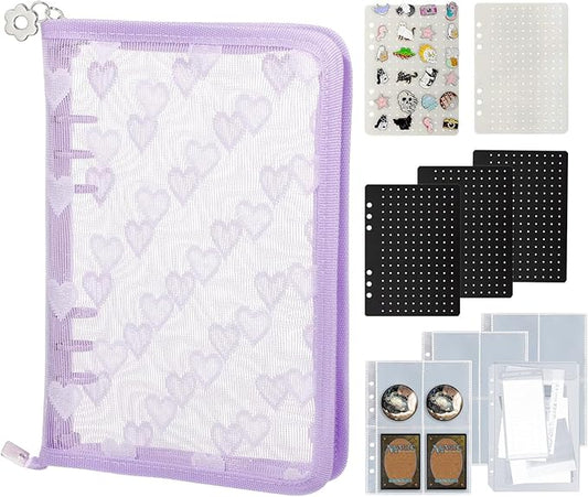Chillpaper Enamel Pin Display Book Collection Trading Book Portable Brooch Pins Holder Storage Organizer Case Zippered (Purple Heart Lace)