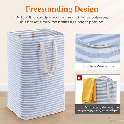 Lifewit 75L Large Collapsible Laundry Hamper, Tall Foldable Dirty Clothes Baskets Waterproof, Freestanding Design with Easy Carry Handles in Dorm Bedroom Bathroom College, Dark Blue