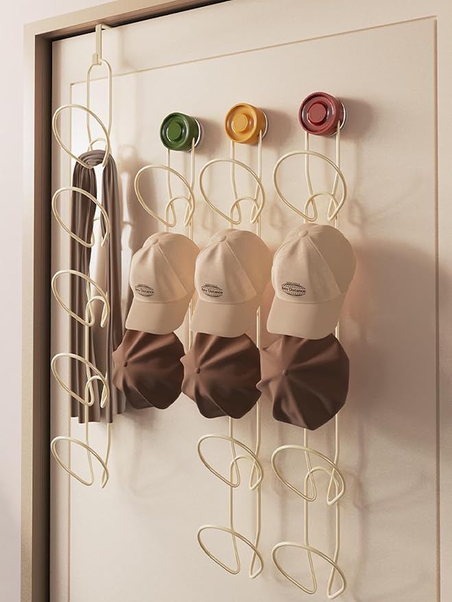 Hat Organizer for Baseball Caps, Strong Suction Cup, Hat Rack for Wall, Stainless Steel Hat Hanger Display Storage, Sleek Design, Cap Holder Two Mounting Option for Closet Door Bedroom(Green)