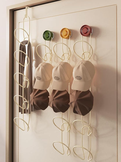 Hat Organizer for Baseball Caps, Strong Suction Cup, Hat Rack for Wall, Stainless Steel Hat Hanger Display Storage, Sleek Design, Cap Holder Two Mounting Option for Closet Door Bedroom(Yellow)