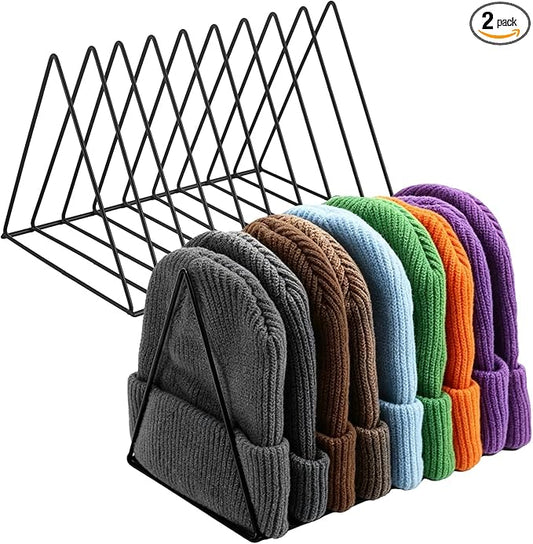 OMISTAR 2 Pcs Metal Hat Display Rack, 9-Grid Beanie Organizer for Home Closet, Space-Saving Knitted Hat Storage Rack Display Stand for Baseball Caps, Winter Caps