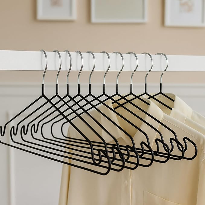 Clothes Hangers, 50Pack,Black Metal Hangers,15.7'W Space-Saving Shirt Hanger,Non-Slip Heavy Duty Hanger with Deep Shoulder Notches for Dress and Camisole