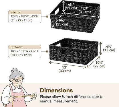 GRANNY SAYS Wicker Basket for Organizing, Wicker Storage Baskets for Shelves, Woven Baskets for Pantry Storage, Shallow Basket, Black, 1Pack