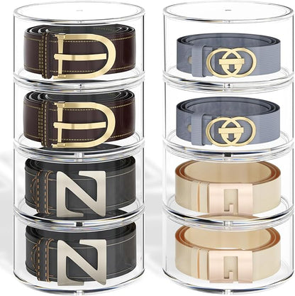 Belt Organizer for Closet Storage: Clear Acrylic 8-Layer Stackable Belt Box, Space-Saving Neat Case Holder