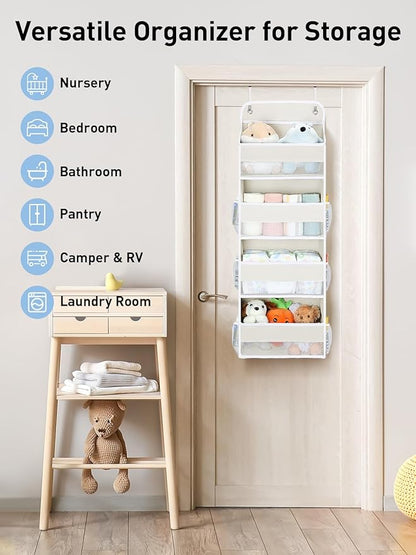 Yecaye Over the Door Organizer, 35.2lbs Load Toy Stuffed Animal Storage, Bathroom Organizers and Storage for Nursery Newborn Baby Essential Stuff Dorm Room Essentials, Cream White 4 Tier