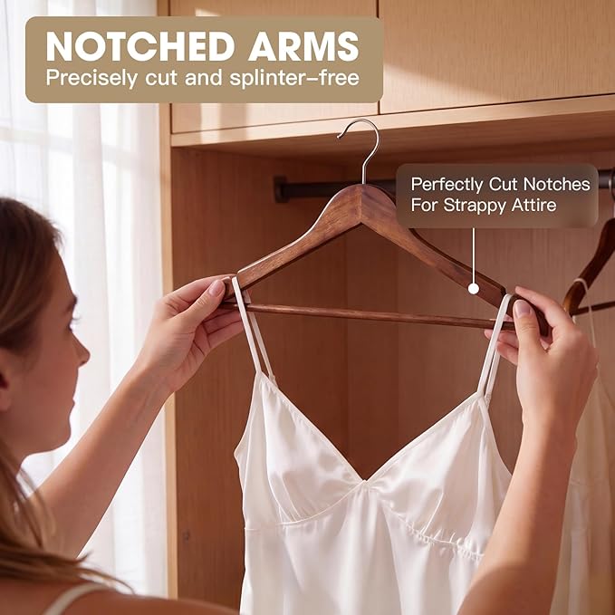 Wooden Hangers 30 Pack Solid Wood Hangers,Heavy Duty Coat Hangers for Closet, Wooden Clothes Hangers for Suits, Shirts, Pants, Jackets(Walnut)