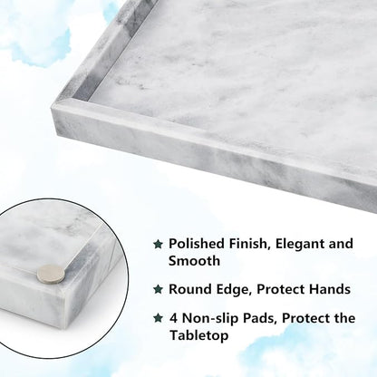 Real Natural Marble Tray for Bathroom, Vanity, Kitchen and Desktop, Rectangle Genuine Marble Stone Tray for Jewelry, Cosmetics, Candles, Lotion, Perfume and Home Decor