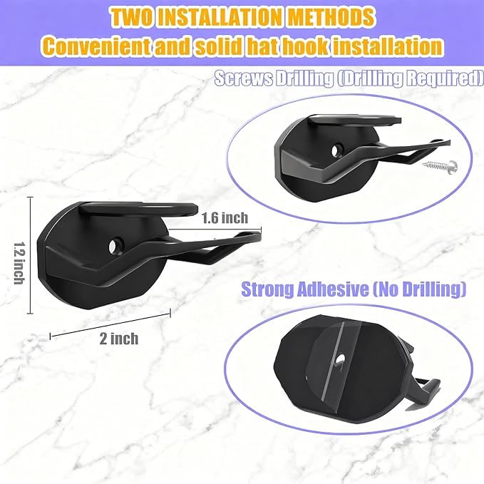 FAYYGYH 24 Pack Adhesive Hat Hooks for Wall, Strong Hat Rack for Baseball Caps, Minimalist Hat Rack Display for Home Decor, No Drilling, Hat Hold Hanger for Wall, Door, Closet (Black)