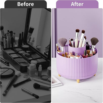 fanado 360° Rotate Makeup Brush Holder Organizer, Makeup Organizers Countertop, Makeup organization and Skincare Storage for Vanity, Desktop, Bathroom (Purple)