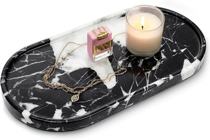 Natural Marble Tray Bathroom Tray, Luxury Decorative Trays for Bathroom, Vanity, Dresser, Kitchen & Home Decor, Valentine's Day House Warming Gifts New Home (Black)