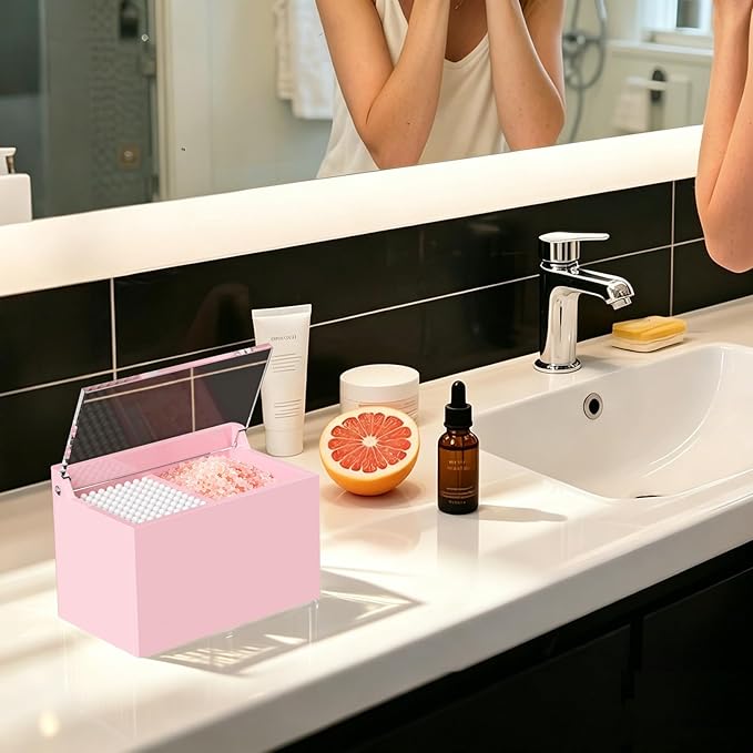 Qtip Holder Dispenser for Cotton Swabs, Balls, Pads, Floss Picks, 2 Compartments Lightpink Acrylic Container with Lid Apothecary Jar Bathroom Accessories Canister Vanity Storage Organizer