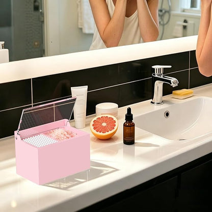 Qtip Holder Dispenser for Cotton Swabs, Balls, Pads, Floss Picks, 2 Compartments Lightpink Acrylic Container with Lid Apothecary Jar Bathroom Accessories Canister Vanity Storage Organizer