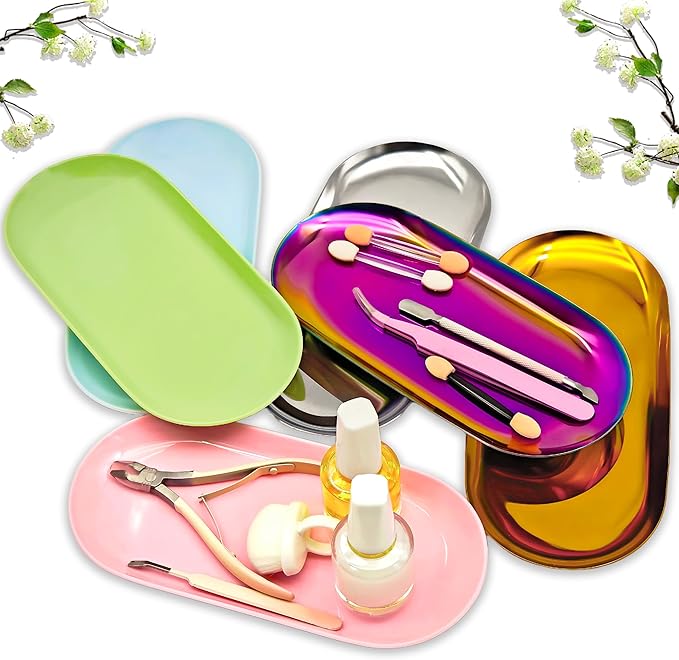 Nail Tray Green Manicure Tray for Nails Tool Decor Display Jewelry Rhinestone Cosmetics Oval Dish Manicure Organizers and Storage Small Storage Plate