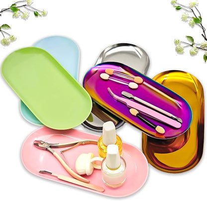 Nail Tray Green Manicure Tray for Nails Tool Decor Display Jewelry Rhinestone Cosmetics Oval Dish Manicure Organizers and Storage Small Storage Plate