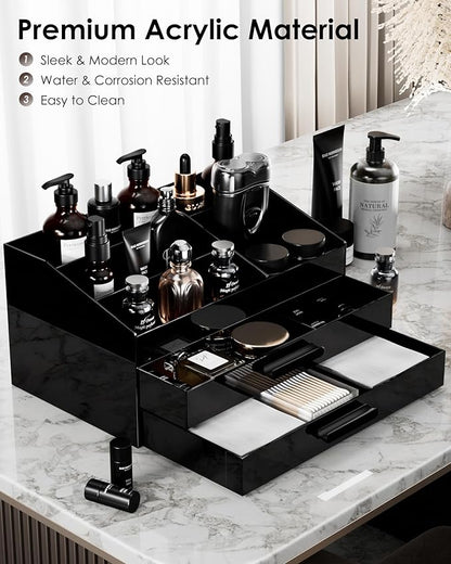 ProCase Cologne Organizer with Drawer, Acrylic Perfume Holder & Bathroom Countertop Organizer for Men & Women, Dresser Vanity Storage for Cologne, Perfume and Skincare -2 Layer