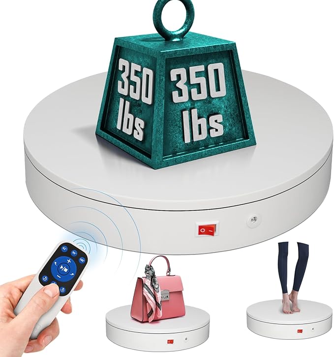12.6Inch/350lbs Capacity Large Rotating Platform,Remote Rotating Display Stand ,Electric Motorized Turntable,Photography Turntable,Heavy Duty Rotating Platform for Photography,3D Scanner,Exhibition