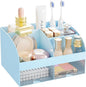 Makeup Organizer with 2 Drawers, Cosmetic Storage for Dresser Vanity and Bathroom Countertop,Make up organization and Skincare Storage with Beauty Brush Holder, Cosmetic Display Case (Blue)
