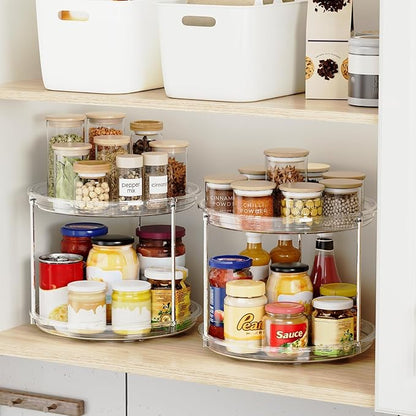 2 Tier Lazy Susan Organizer, 9.25'' Lazy Susan Turntable for Cabinet, Stackable Turntable Organizer Rotating Spice Rack Organization for Kitchen Countertop, Pantry, Bathroom, Clear