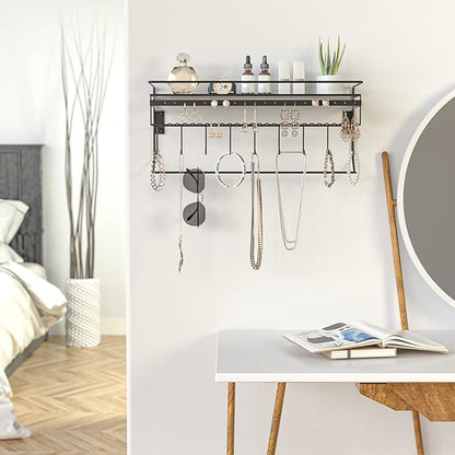 JackCubeDesign Gothic Wall Mounted Jewelry Organizer - Hanging Necklace, Earring, Bracelet Holder with Hooks and Shelf - Goth Room Decor, Iron Jewelry Display Storage Rack for Bedroom & Closet-MK238A
