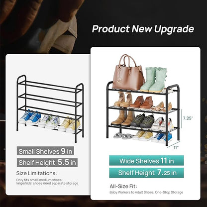 viewcare Shoe Rack for Closet, 3-Tier Small Shoe Rack for Entryway & Garage, Sturdy Metal Construction, Shoe Organizer Holds 6-9 Pairs